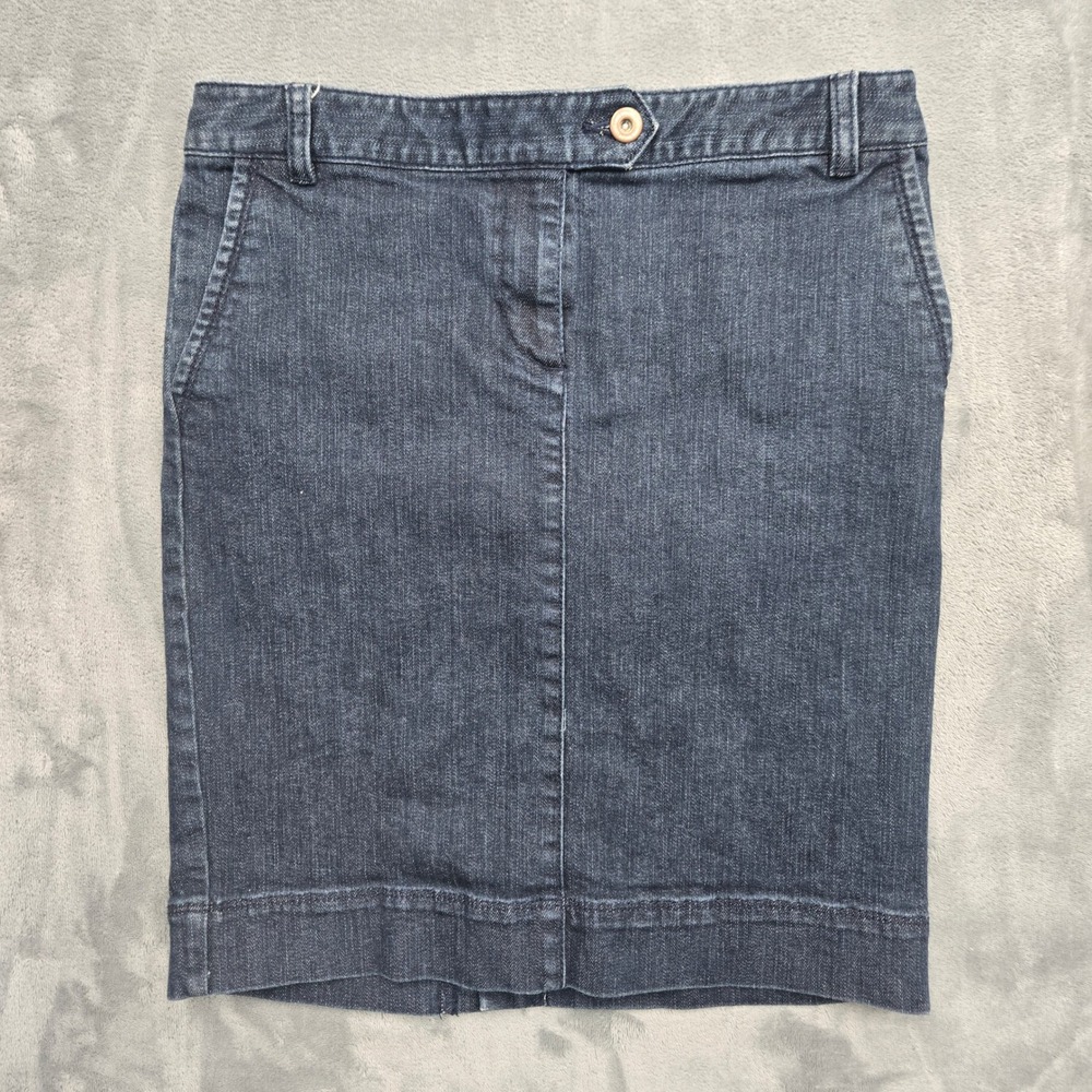 Ann Taylor LOFT Denim Pencil Skirt Dark Wash Blue Womens Size 2 W30 Back Vent